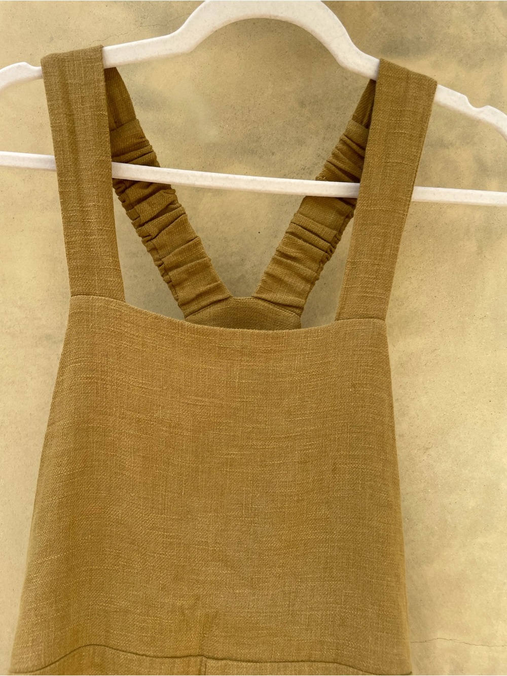 Women's Mustard Linen Overall Jumpsuit - Picture 3 of 6